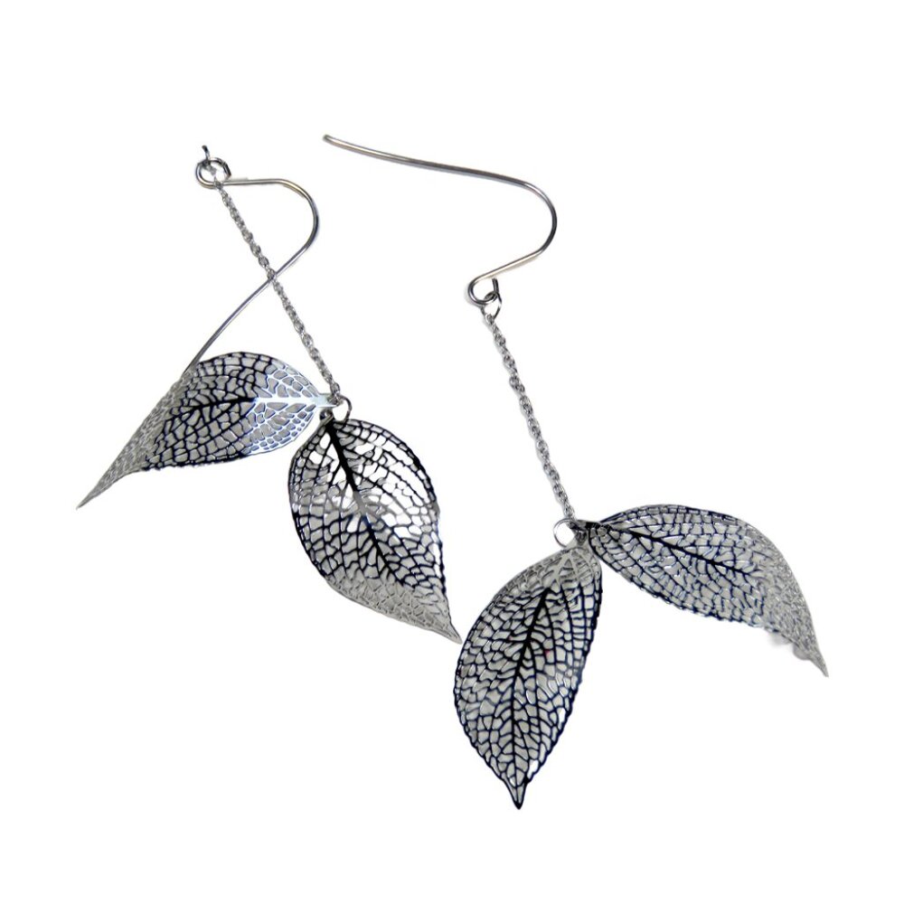Inox Women's Stainless Steel Satin Leaves Earrings
